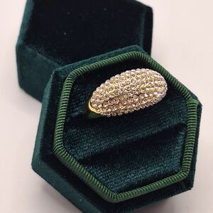 Gold Tone Swarovski Crystal Pavé Dome Ring Size 9 Statement Cocktail Ring